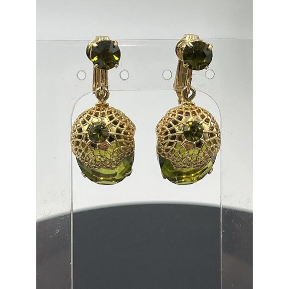 D&E Juliana Sarah Coventry Vintage Touch of Elegance Book Clip Earrings Green - Picture 3 of 16